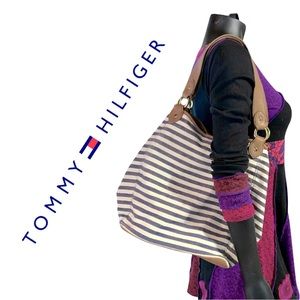 Tommy Hilfiger Blue Stripe Canvas Bag with faux-leather detail
